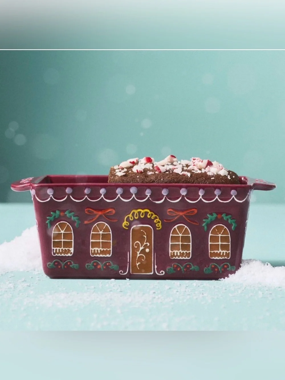 Anthropologie Ginger Mini Loaf Pan - Gingerbread House Ceramic in Berry Pink